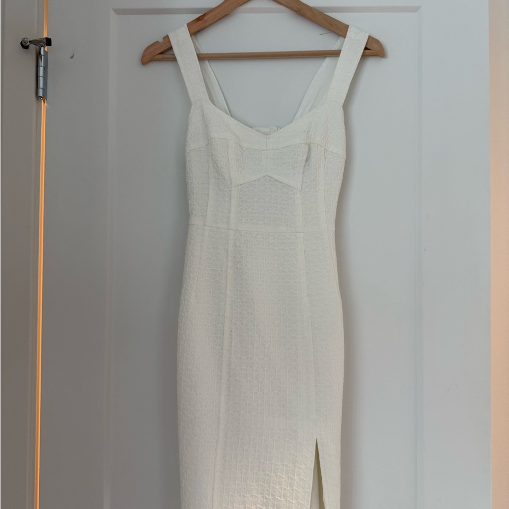 Nanette Lepore Textured Ivory Midi Dress with Sweetheart Neckline